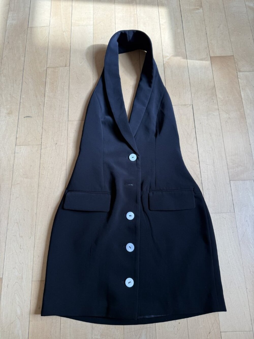 L'Academie Black Halter Button-Front Vest Mini Dress